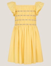 Smocked Square Neck Dress, Yellow (YELLOW), large