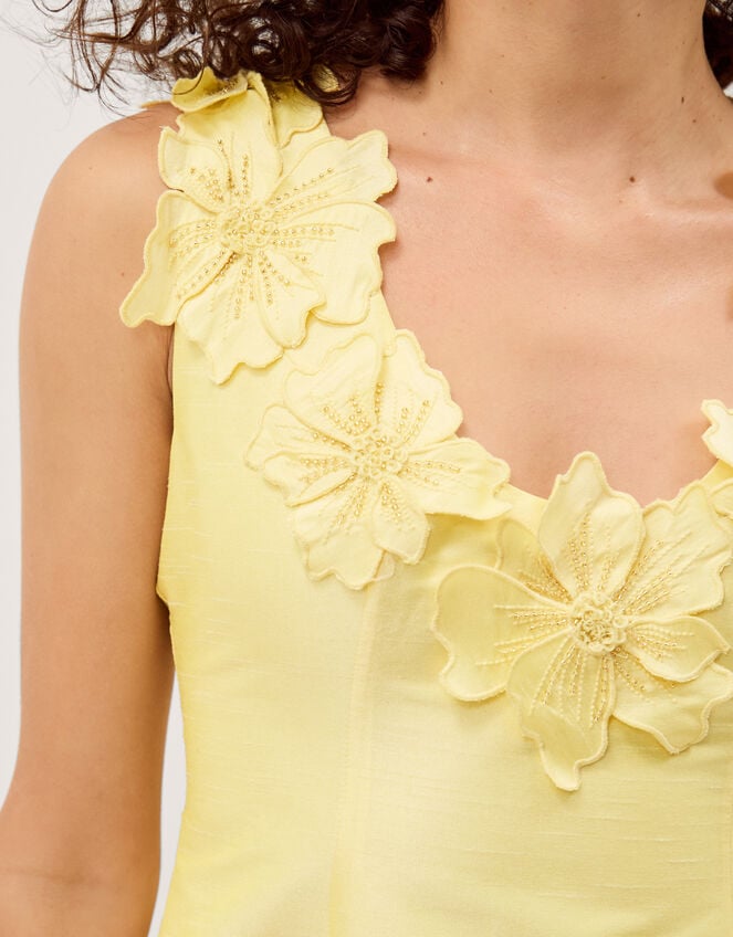 Phoebe Sleeveless Appliqu&eacute; Midi Dress, Yellow (YELLOW), large