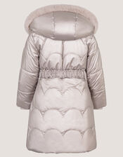 Metallic Belted Puffer Coat, Cream (CREAM), large