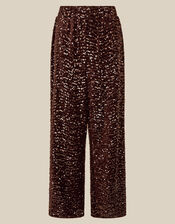 Samie Sequin Velvet Wide Leg Trousers, Brown (CHOCOLATE), large