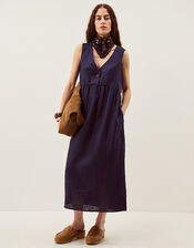 Posey Sleeveless Linen Midi Dress, Blue (NAVY), large