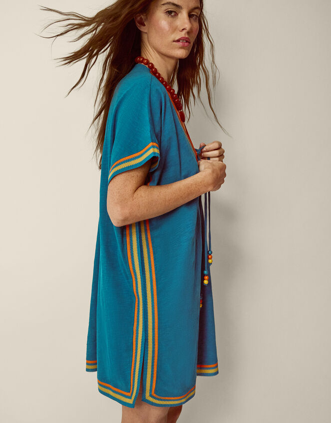 Maeve V-Neck Mini Kaftan, Blue (TURQUOISE), large