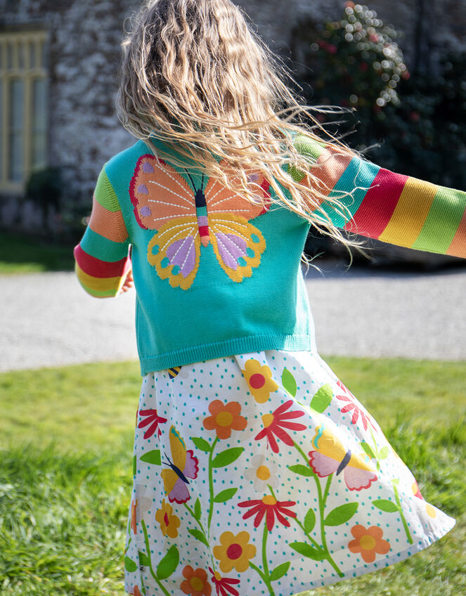 Frugi Cammie Butterfly Embroidered Cardigan, Blue (BLUE), large