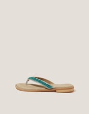 Sia Beaded Leather Flip Flop Sandals, Blue (TURQUOISE), large