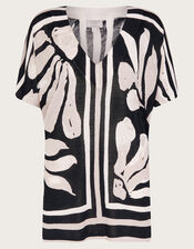 Palm Print Knit Top, Black (BLACK), large