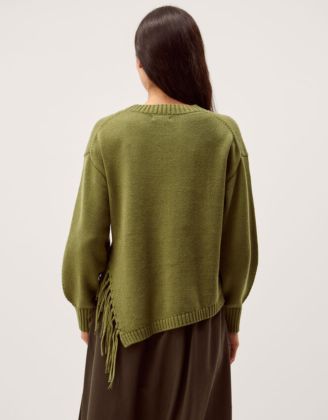 Fey Asymmetrical Fringe Jumper, Green (KHAKI), large