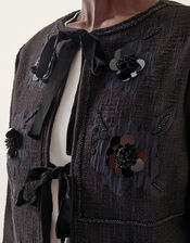 Lola Embellished Tie Front Jacket, Black (BLACK), large