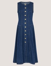 Layla Sleeveless Denim Midi Dress, Blue (INDIGO), large