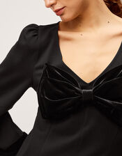 Blair Velvet Bow Long Sleeve Mini Dress, Black (BLACK), large