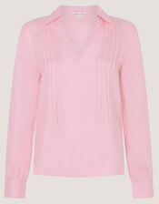 Riley Pintuck Linen Top, Pink (PINK), large