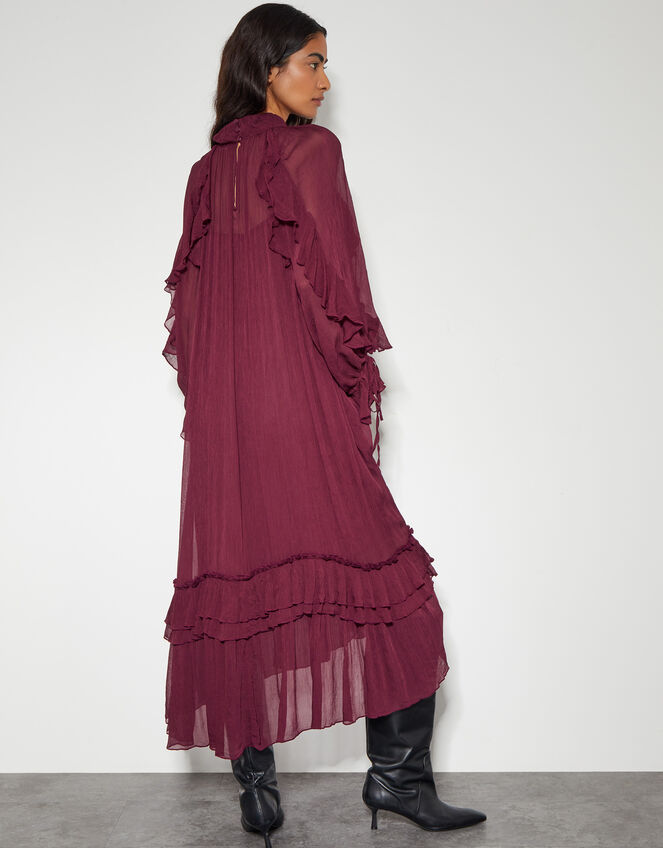 Kelly Long Sleeve Ruffle Midi Dress, Red (BERRY), large