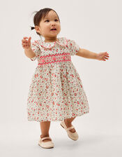 Baby Rose Smocked Dress & Knickers Set, Ivory (IVORY), large