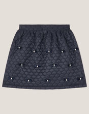 Quilted Embellished Bow Skirt, Blue (NAVY), large