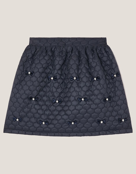 Quilted Embellished Bow Skirt, Blue (NAVY), large