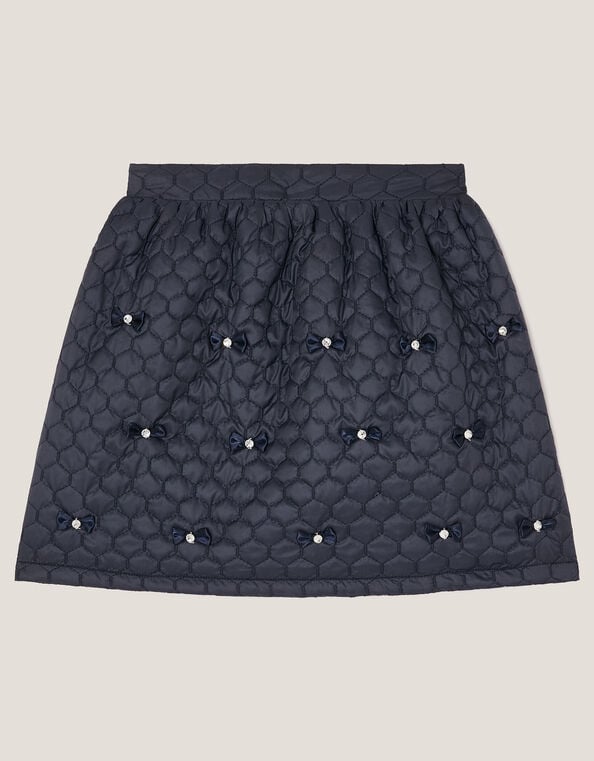 Quilted Embellished Bow Skirt, Blue (NAVY), large