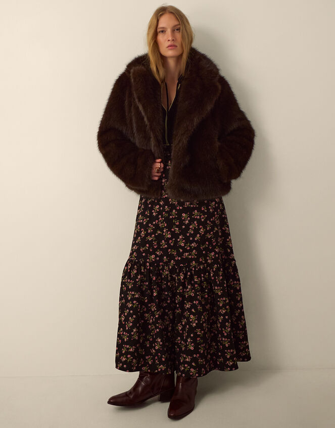 Monsoon x Queens of Archive Betty Short Faux Fur Coat​, Brown (BROWN), large