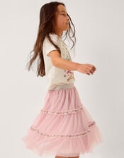 Floral Embroidered Tulle Skirt, Pink (PINK), large