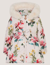 Baby Botanical Print Puffer Coat, Ivory (IVORY), large