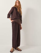 Jolie Straight Linen Trousers, Brown (CHOCOLATE), large