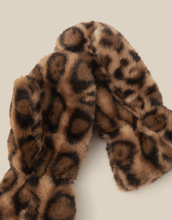 Niya Leopard Print Faux Fur Mittens, , large