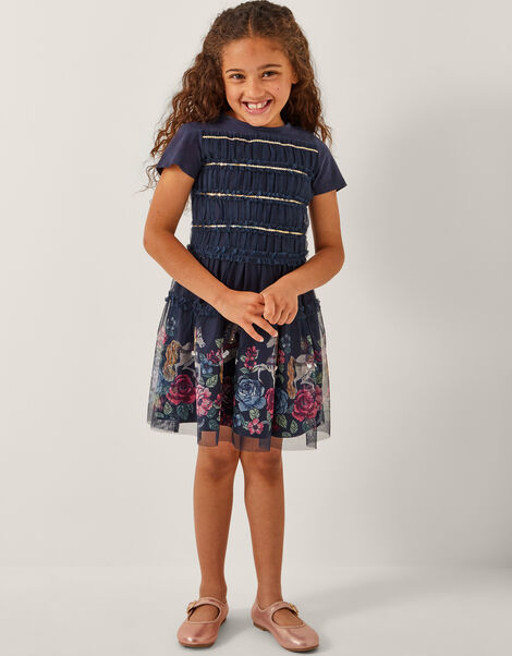 Unicorn Sequin Frill Dress, Blue (NAVY), large