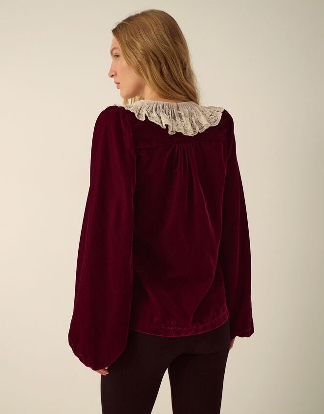 Monsoon x Queens of Archive Phoebe Lace Collar Velvet Top​, Red (RED), large