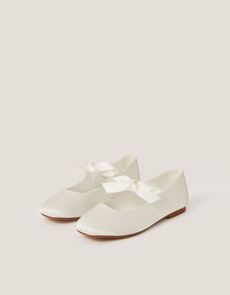 Satin Bow Ballet Flats, Ivory (IVORY), large