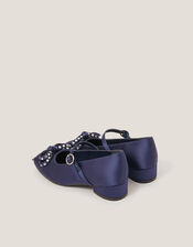 Diamante Bow Ballet Heels, Blue (NAVY), large
