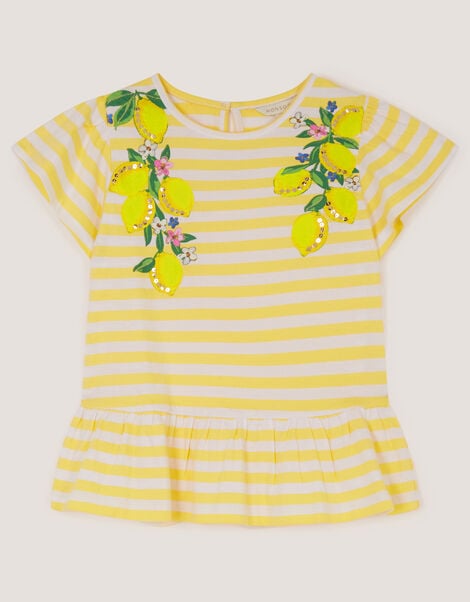 Sequin Lemon Stripe T-Shirt, Yellow (YELLOW), large