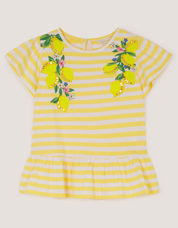 Sequin Lemon Stripe T-Shirt, Yellow (YELLOW), large