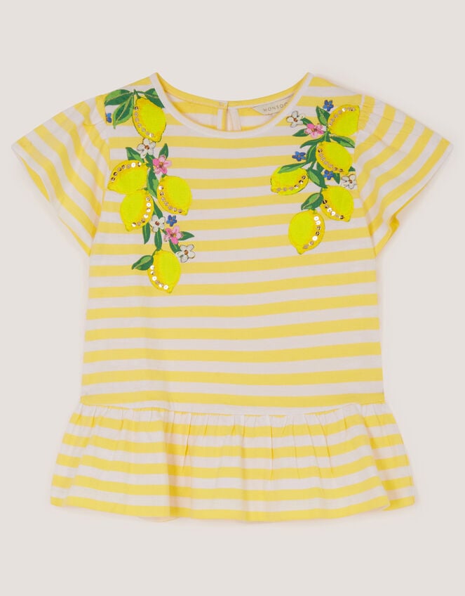 Sequin Lemon Stripe T-Shirt, Yellow (YELLOW), large