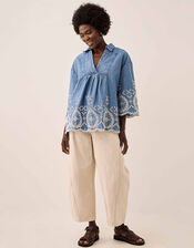 East Coralie Denim Broderie Shirt , Blue (BLUE), large