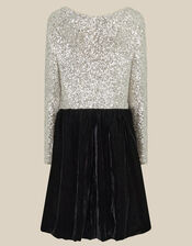 Long Sleeve Sequin Velvet Party Dress, Black (BLACK), large