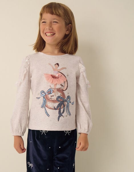 Sequin Ballerina Long Sleeve Top, Ivory (IVORY), large