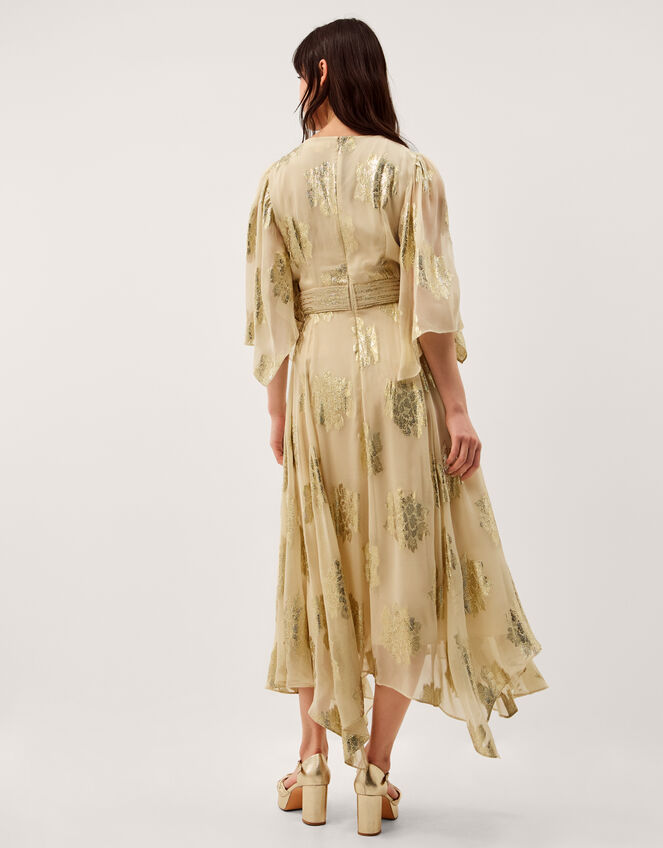 Lydia V-Neck Shimmer Jacquard Midi Dress, Cream (CREAM), large