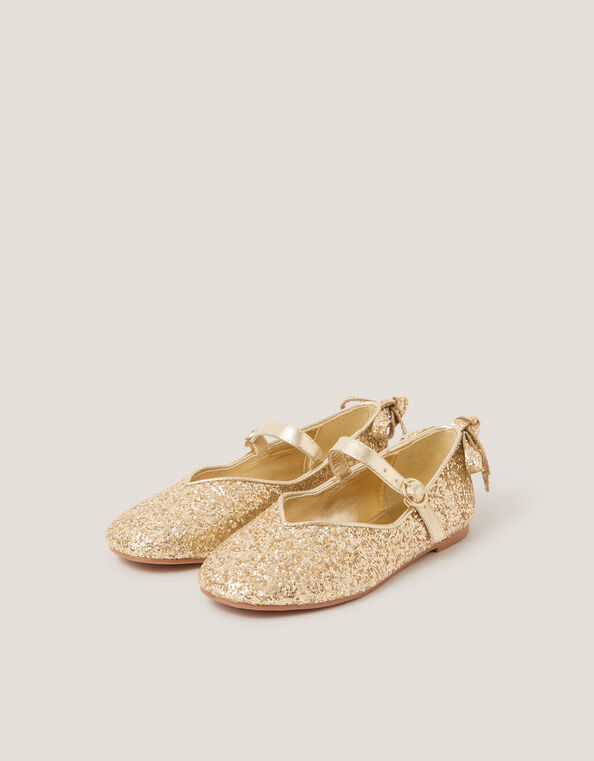 Glitter Back Bow Ballet Flats, Gold (GOLD), large