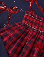 Bow Embellished Top & Tartan Skirt Set, Red (RED), large