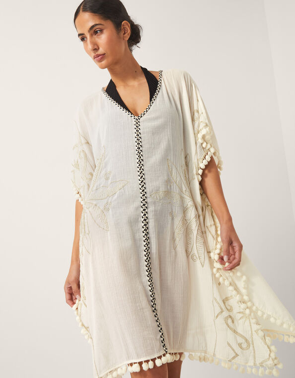 Penny Tassel Embroidered Kaftan, Ivory (IVORY), large