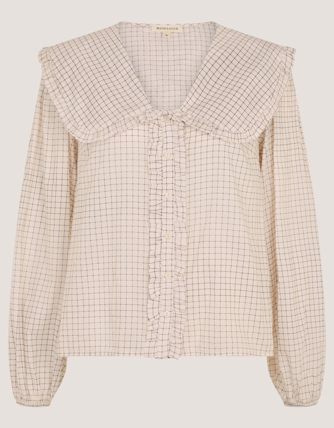 Lily Peter Pan Collar Check Shirt, Ivory (IVORY), large