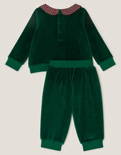 Newborn Bear Velour Sweatshirt & Joggers Set, Green (GREEN), large
