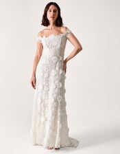 Clare Floral Embroidered Bardot Wedding Dress, Ivory (IVORY), large