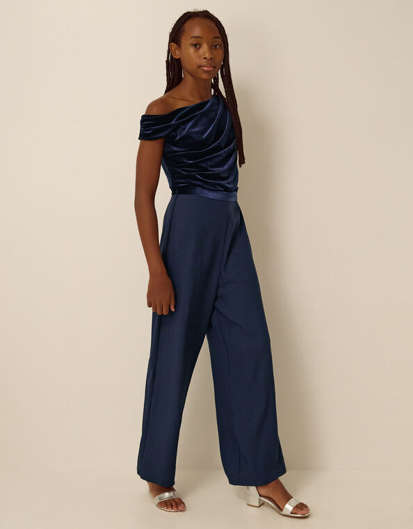 Asymmetrical Velvet Jumpsuit, Blue (NAVY), large