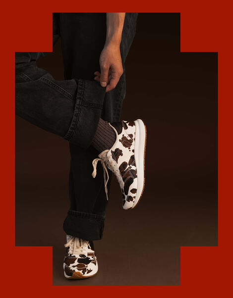 Woden Nicoline Cow Print Trainers, Multi (MULTI), large