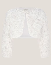 Appliqu&eacute; Rose Cropped Jacket, Ivory (IVORY), large