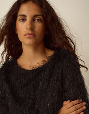 Tessa Long Sleeve Fringe Top, Black (BLACK), large