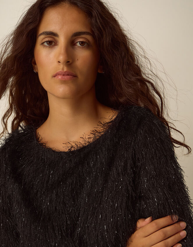 Tessa Long Sleeve Fringe Top, Black (BLACK), large