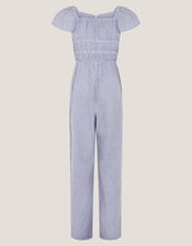 Stripe Short Sleeve Jumpsuit, Blue (BLUE), large