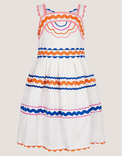 Ric Rac Trim Cotton Dress , White (WHITE), large