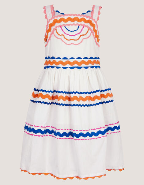 Ric Rac Trim Cotton Dress , White (WHITE), large