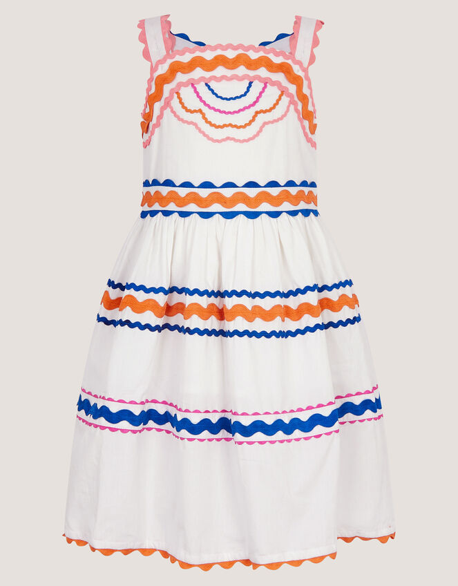 Ric Rac Trim Cotton Dress , White (WHITE), large